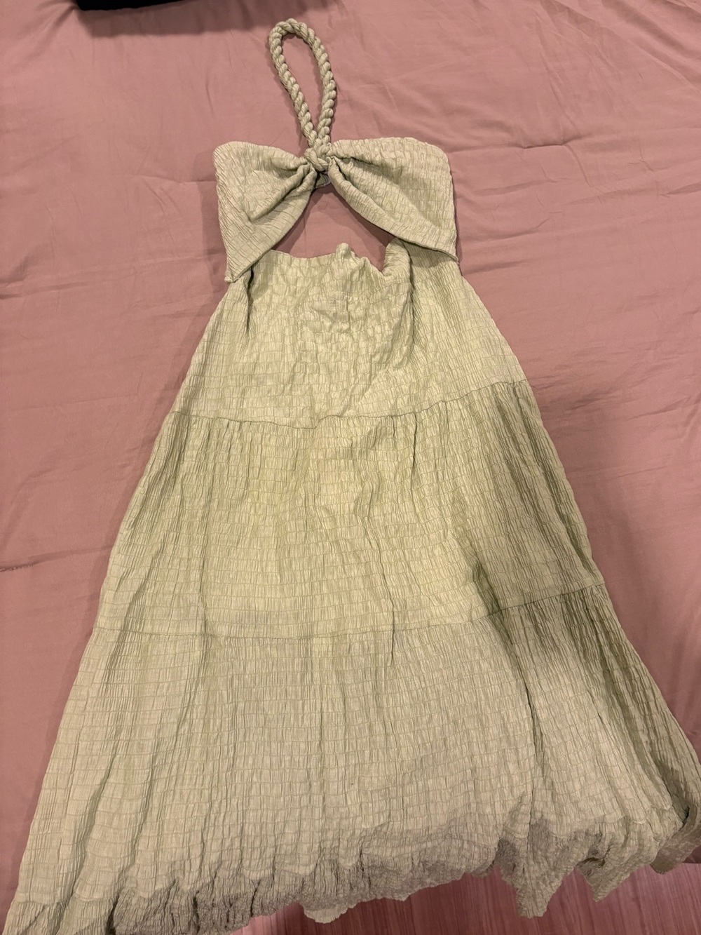 SHEIN Sage Green Crinkle Halter Maxi Dress